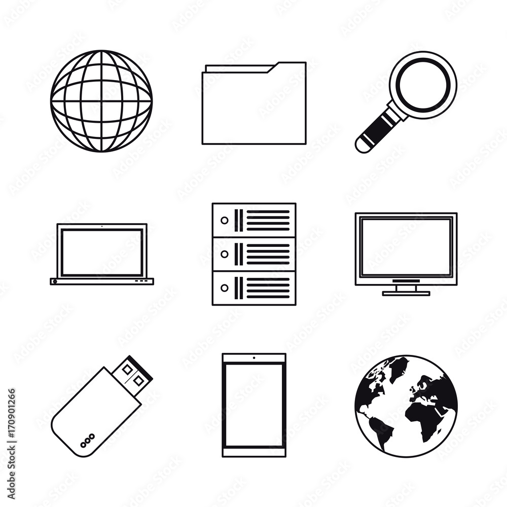 Poster database and hosting icons icon vector illustration graphic design