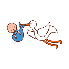 stork with a baby boy in a bag arrival image vector illustration