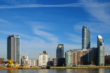 Fototapeta na wymiar London embankment and city skyline, England.