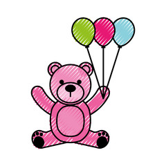 baby shower teddy girl and balloon cute animal vector illustration