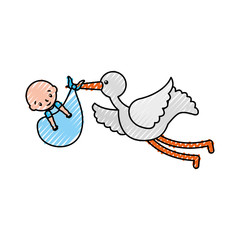 stork with a baby boy in a bag arrival image vector illustration