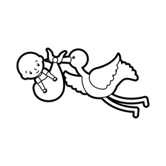 stork with a baby boy in a bag arrival image vector illustration