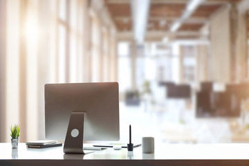 Workplace with Desktop Computer Comfortable work table in office.
