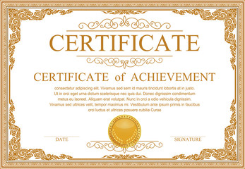 Gold border design, frame photo template, certificate template with luxury and modern pattern,diploma,Vector illustration