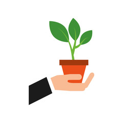 hand with pot plant growth business finance vector illustration