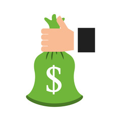 hand with bag money business finance vector illustration