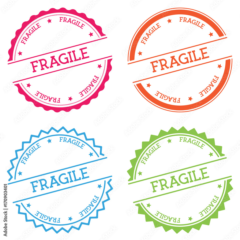 Aufkleber fragile badge isolated on white background. flat style round label with text. circular emblem vector