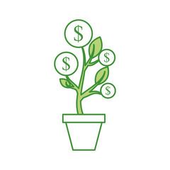 dollar coin plant inside pot finance vector illustration