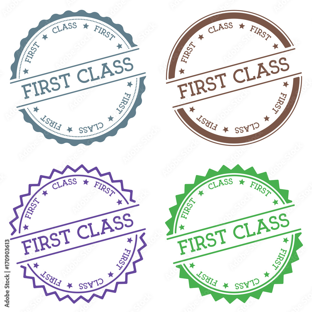 Poster first class badge isolated on white background. flat style round label with text. circular emblem ve
