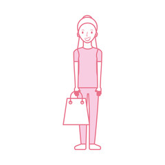 happy young woman with paper bag gift shopping vector illustration