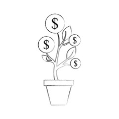 dollar coin money plant inside pot finance vector illustration