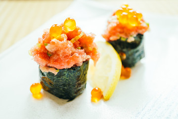 Raw and fresh nigiri sushi roll