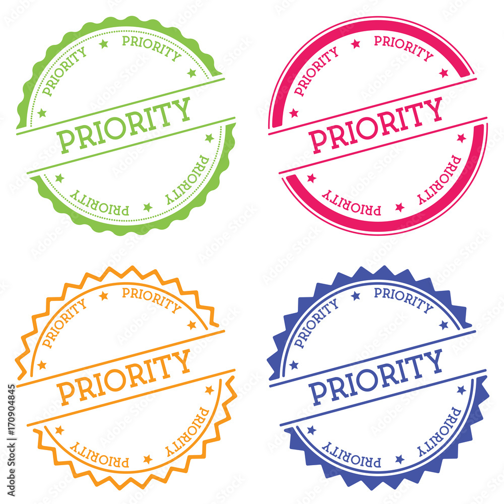 Aufkleber priority badge isolated on white background. flat style round label with text. circular emblem vecto