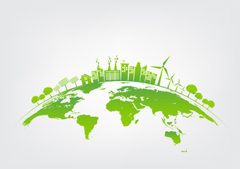 Naklejka na ściany i meble Green city on earth, World environment and sustainable development concept, vector illustration