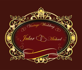 Antique frame of Gold photo frame with corner line floral for picture, Vector border design decoration pattern style. Thai art golden metal beautiful.