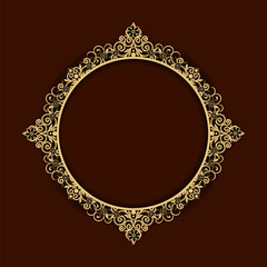 Antique frame of Gold photo frame with corner line floral for picture, Vector border design decoration pattern style. Thai art golden metal beautiful.
