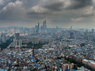Fotobehang Tokyo skyline city aerial view from above tilt and shift effect. © Xiaoneng