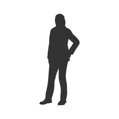 Business Woman Black Silhouette Standing Full Length Over White Background Vector Illustration. Half Turn View