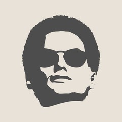 Portrait of beautiful woman in black sunglasses. Short hair. Vector version. Front view