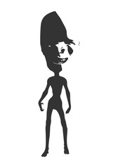 Posing zombie silhouette with abnormally enlarged head. Halloween theme background