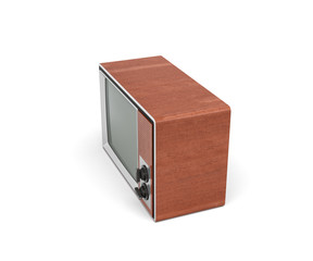 3d rendering of a turned-off retro TV with a big screen and two rotary switches.