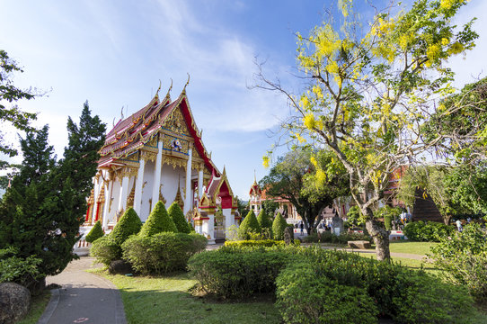 Pagoda of Wat Chalong (or formally Wat Chaiyathararam) - the most important of the 29 buddhist temples of Phuket, located in the Chalong Subdistrict, Mueang Phuket District, Thailand