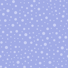 Light polka dots seamless pattern on purple background. Pleasant classic light polka dots textile pattern in restrained colours. Seamless scattered confetti fall chaotic decor. Vector illustration.