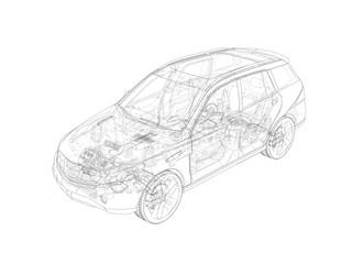 Technical drawing of car, illustration