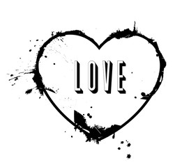 Grunge Heart with Love Text - Simple and dripping edges 