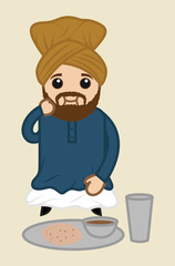 Cartoon Sardar Eating Food Vector