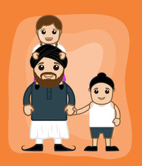 Cartoon Man with Kids Vector