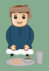 Cartoon Farmer Character Eating