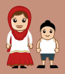 Cartoon desi indian Woman with Small Kid Sardar