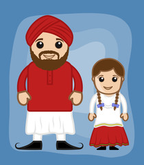 Cartoon desi Sardar with Small Girl Vector