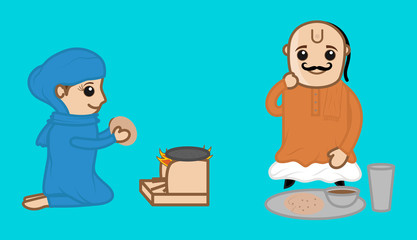 Cartoon Woman Cooking and Sage Eating
