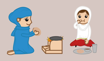 Indian Clip-art Woman Cooking and Eating
