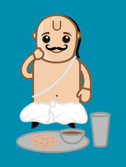 Cartoon Indian Baba Eating Food Vector Illustration
