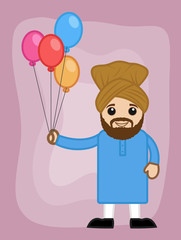Cartoon Sardar Holding Balloons Vector