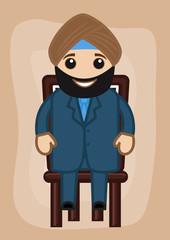 Cartoon Businessman Sardar Sitting on Chair