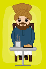 Cartoon Sardar Eating Fast Food