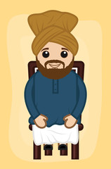 Happy Cartoon Sardar Sitting on Chair