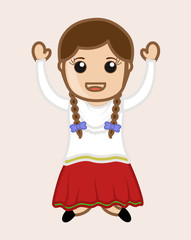 Happy Cartoon Punjabi Girl Jumping