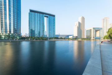 Fototapeta na wymiar Tianjin Hai river waterfront downtown skyline,China.