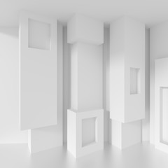 White Background with Minimalistic Building Construction. Column Interior Concept. 3d Rendering