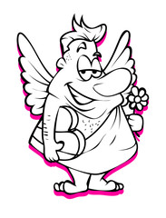 Happy Young Cupid with Heart Gift