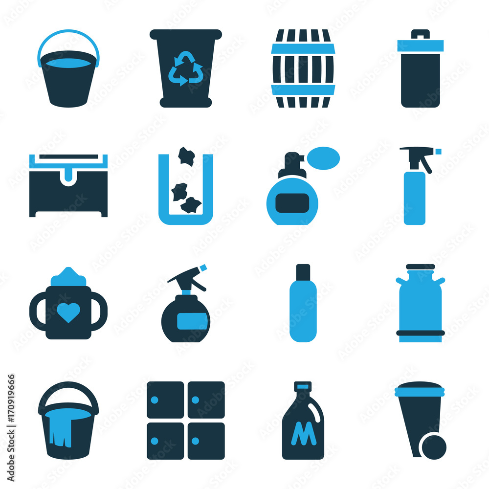 Poster set of 16 container bi-color icons