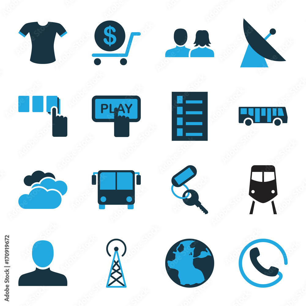 Poster set of 16 internet bi-color icons