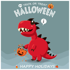 Vintage Halloween poster design with vector monster character. 