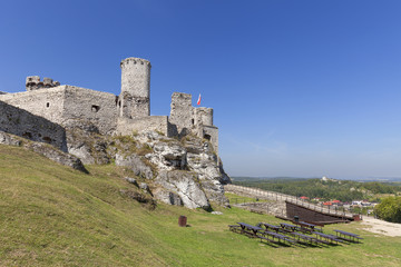 Obraz premium Ruins of 14th century medieval castle, Ogrodzieniec Castle,Trail of the Eagles Nests, Podzamcze, Poland