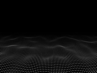 Abstract digital wave white particles . Abstract  black background.
